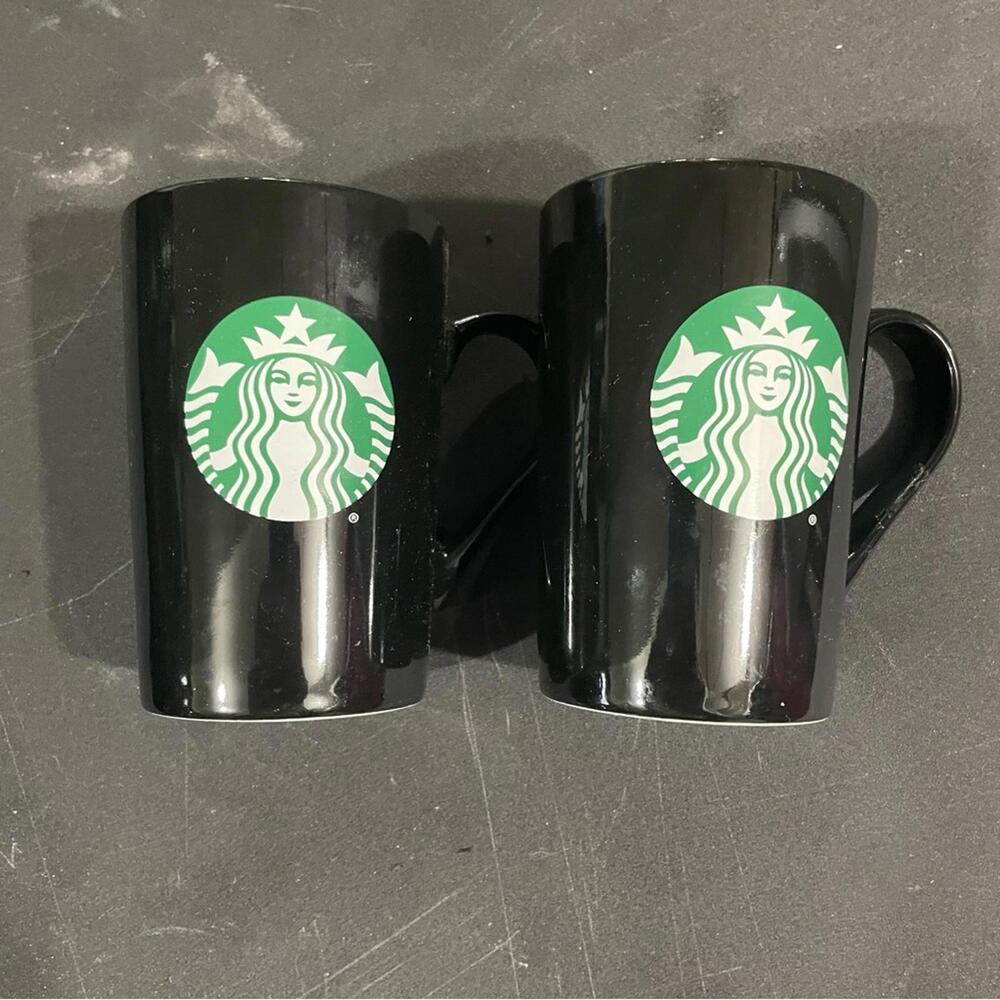 2 Starbucks mugs black green